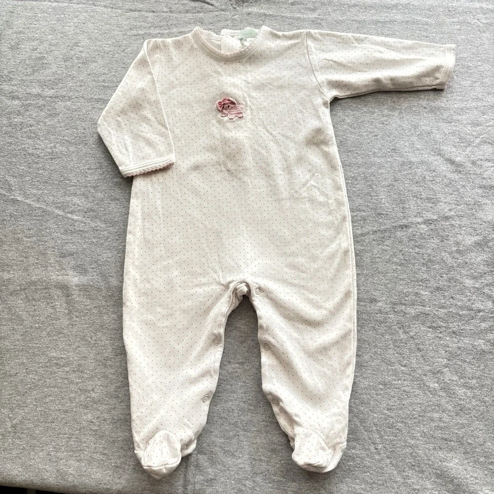 Boutique Baby Threads Pima Cotton Footie Sleeper Pink Elephant Crochet 6M MINT